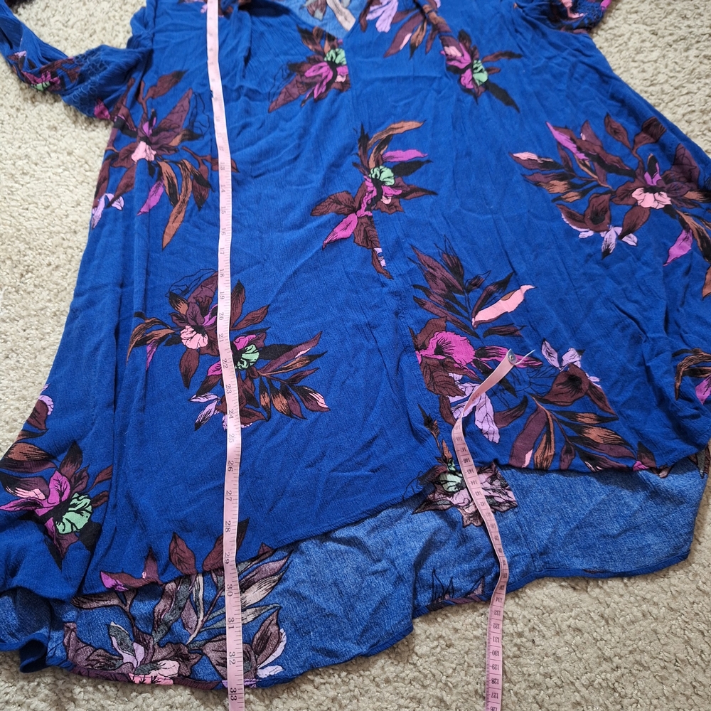 Free People Tree Swing Blue Floral Tunin Boho Hig Low Mini Dress Size S - Picture 6 of 6